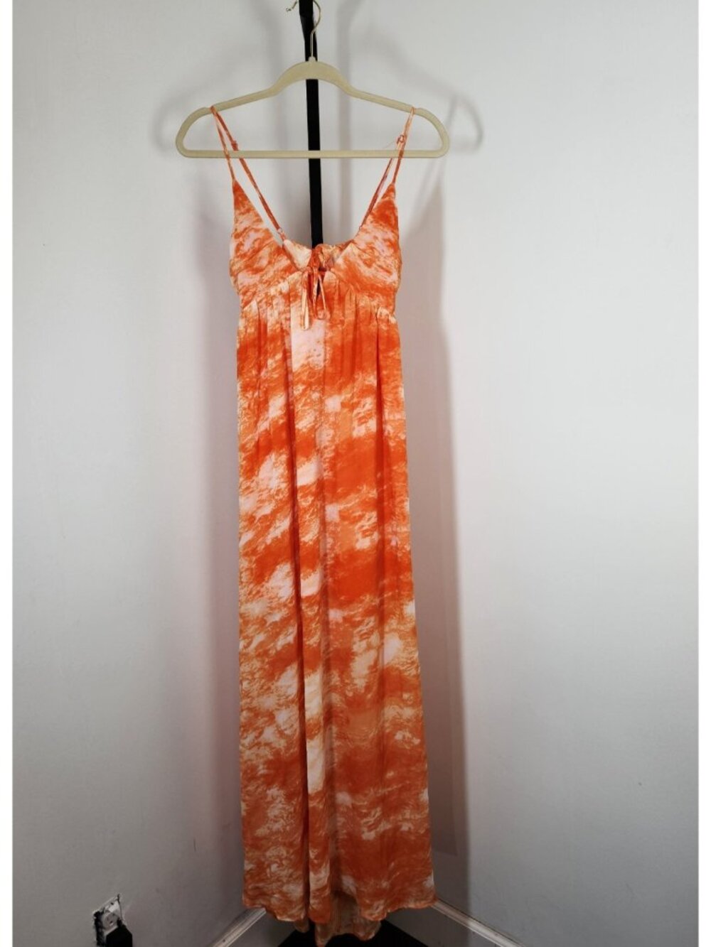 Fashion Nova Orange Tie Dye Chiffon Maxi Dress Resort Vacay-SZ L